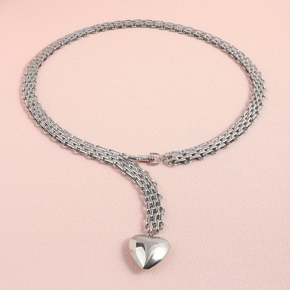 Heart Pendant Silvery Waist Chain Punk Metal Chain Belt for Women