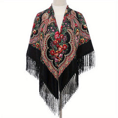 Bohemian Flower Print Square Scarf Vintage Warm Cape Women's Cardigan Wrap
