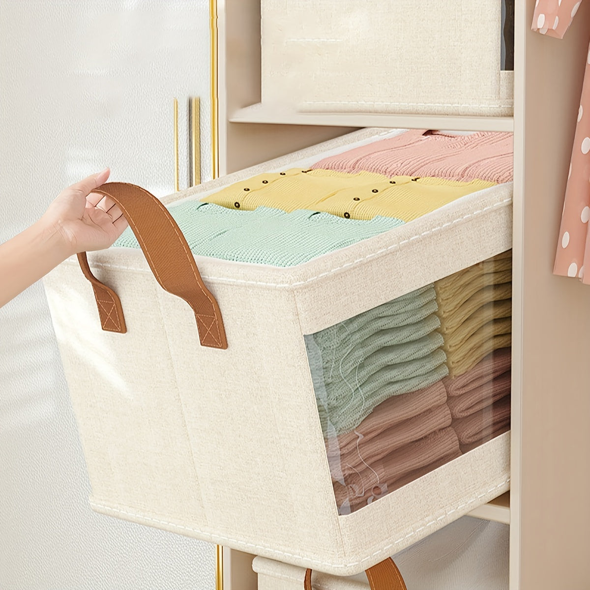Large Capacity Clothes/Quilt Storage Box with Visual Window & Drawstring Cinch