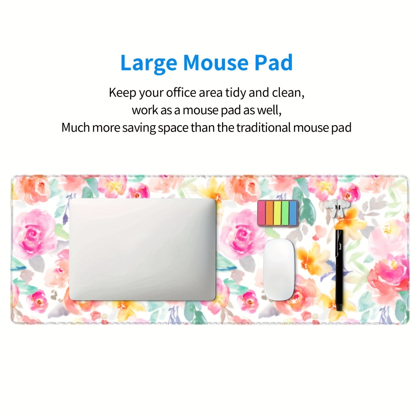 Floral Desk Mat Pink Mouse Pad Non Slip Large Desk Mat