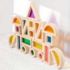 Wooden Building Blocks Castle Construction Toy Set with Light Up Pieces