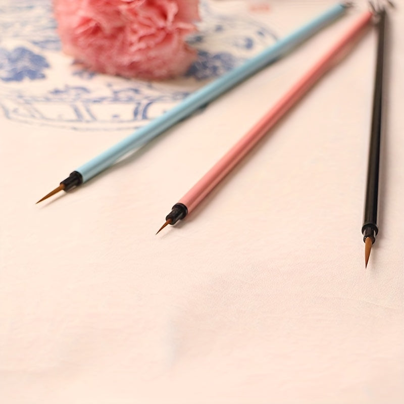 3pcs Thin Hook Line Pen Art Brush Set for Watercolor Painting Details