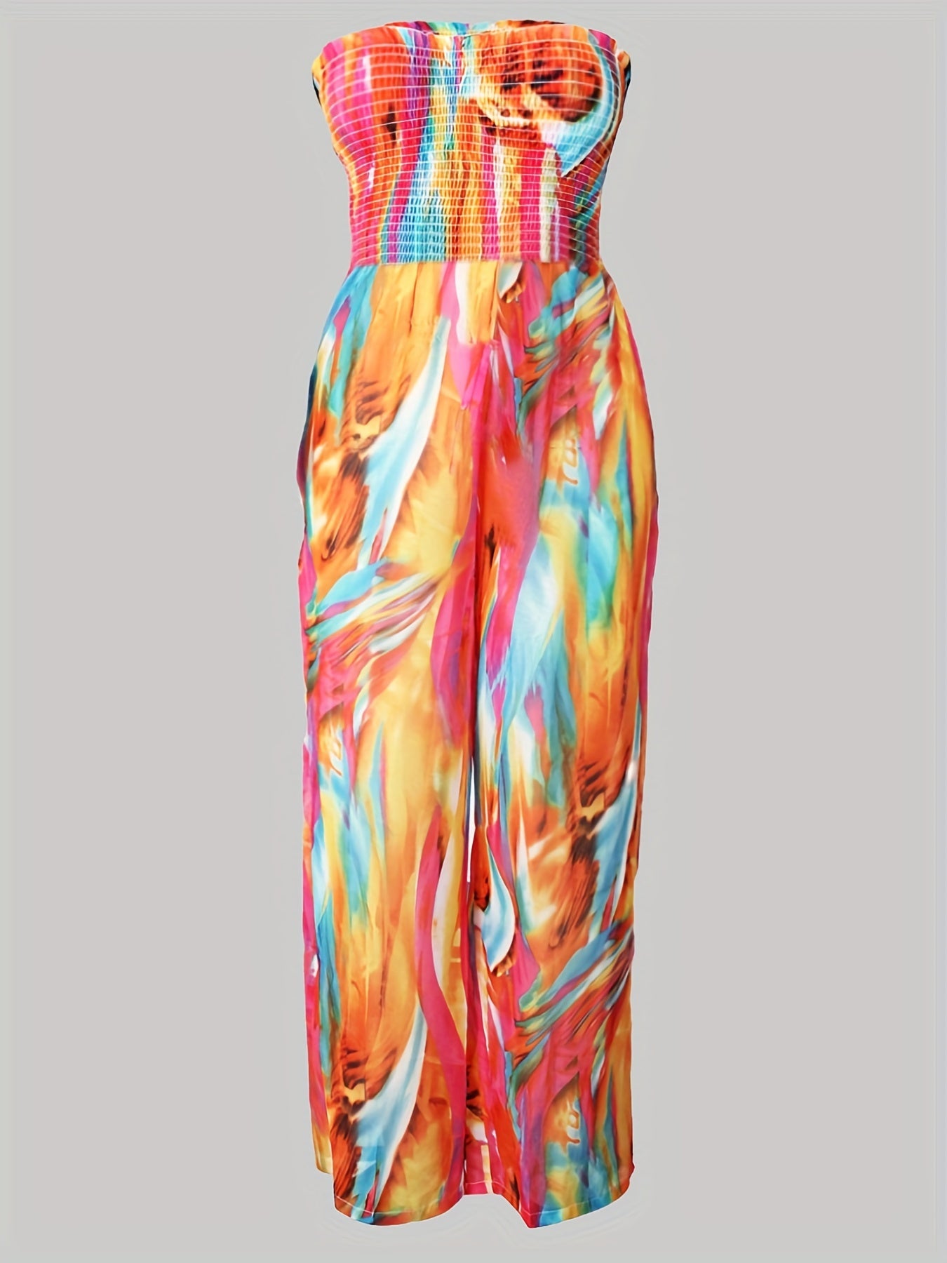 Tie Dye Print Off Shoulder Wide Leg Jumpsuit Women's Plus