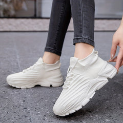 Women's Knit Platform Sneakers Breathable Lace Up Outdoor Shoes