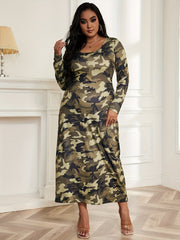  Sexy Camo Print Long Sleeve Maxi Dress