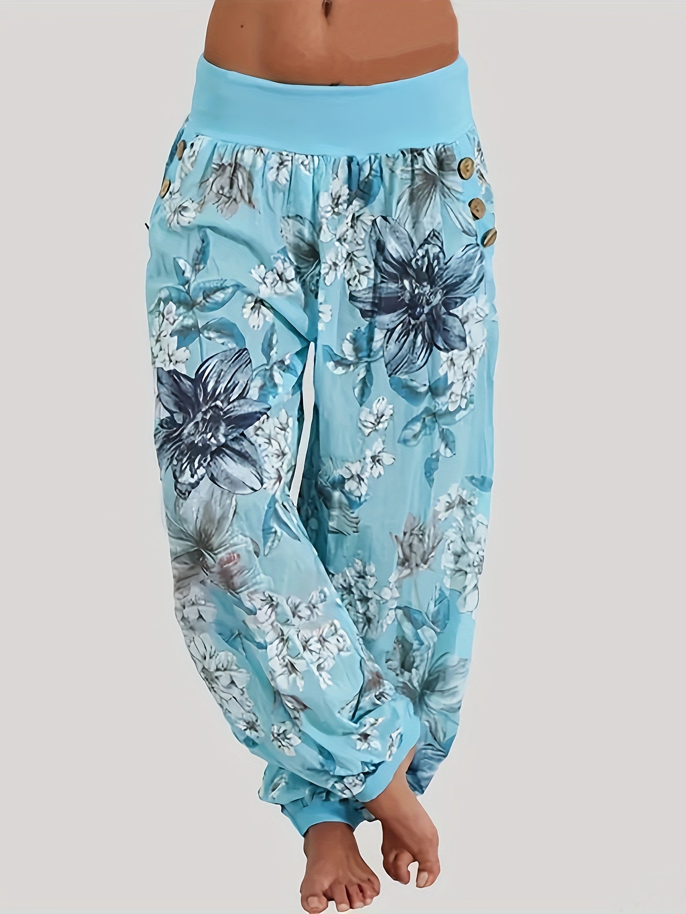 Women's Plus Floral Print Wideband Waist Joggers