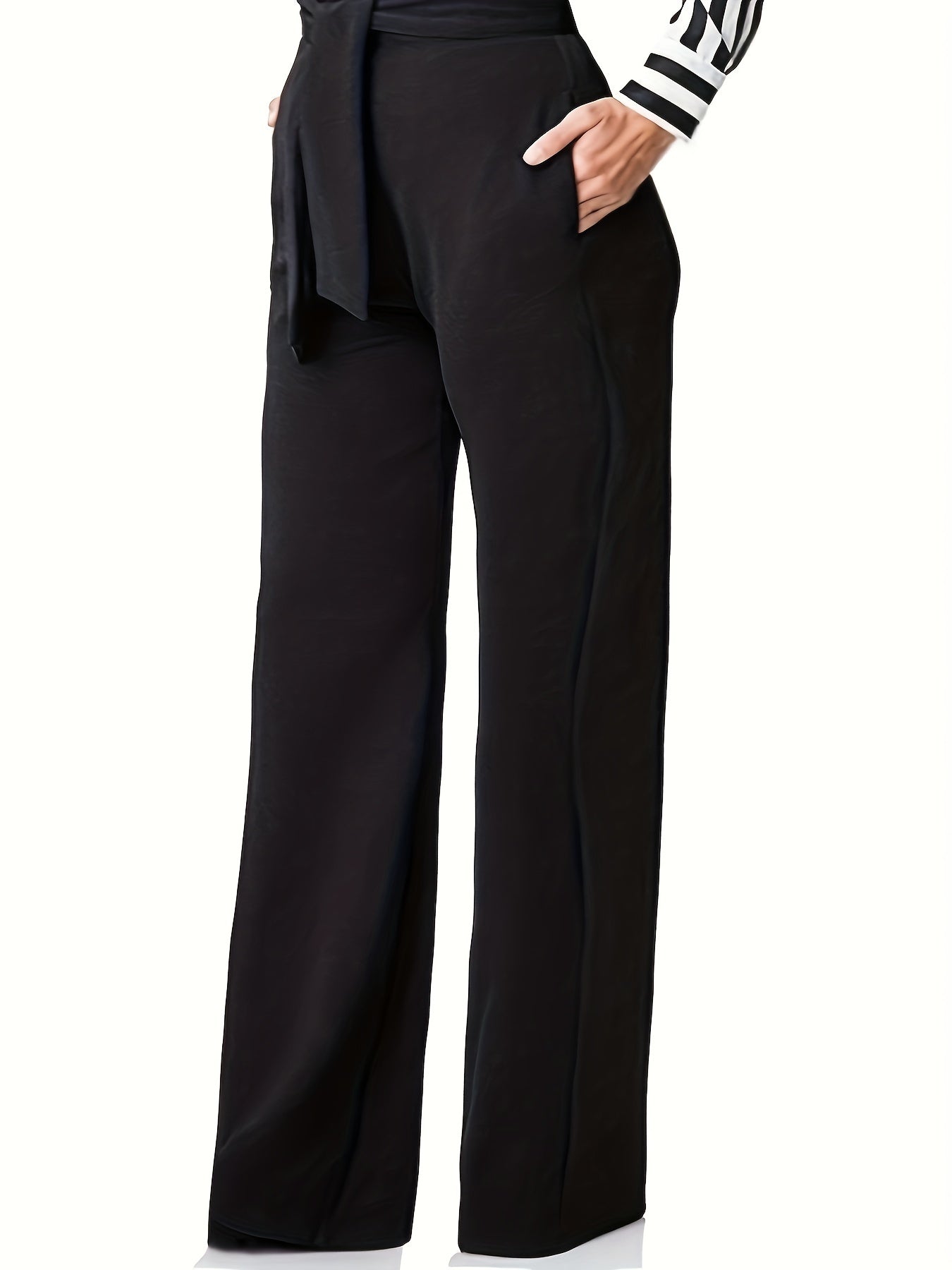  Straight Wide Leg High Rise Belted Pants