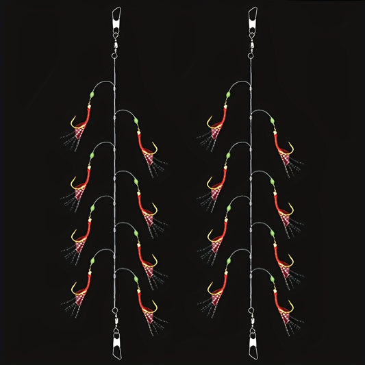 Luminous String Hook Fishing Set Golden Hooks With Line And Luminous Bead