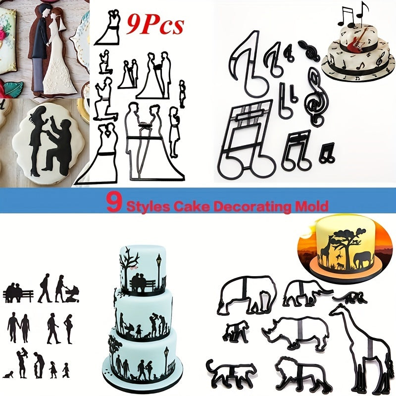9 Styles Fondant Cake Decorating Molds Set Plastic Cutter Baking Tools