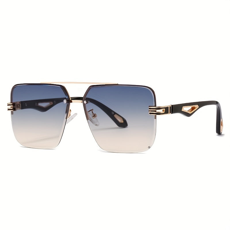 Men's Rimless Sunglasses Vintage Square Frame With Glasses Box