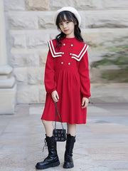 Preppy Style Girls Knit Dress Long Sleeve Comfy Knitwear