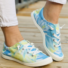 Tie Dye Low Top Flat Shoes Casual Lace Up Canvas Lightweight Walking Sneakers