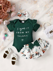 Cute 3-Piece Baby Girl Outfit: 'Mama's Girl' Onesie, Floral Shorts