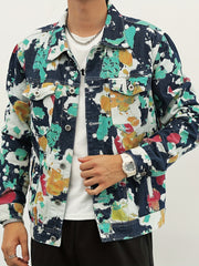 Men's Tie Dye Denim Jacket Street Style Button Up Jacket