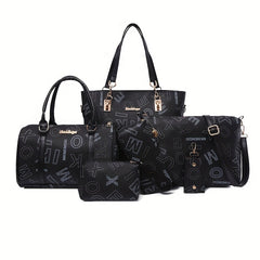 6pcs Retro Letter Print Bag Set Tote Crossbody Clutch