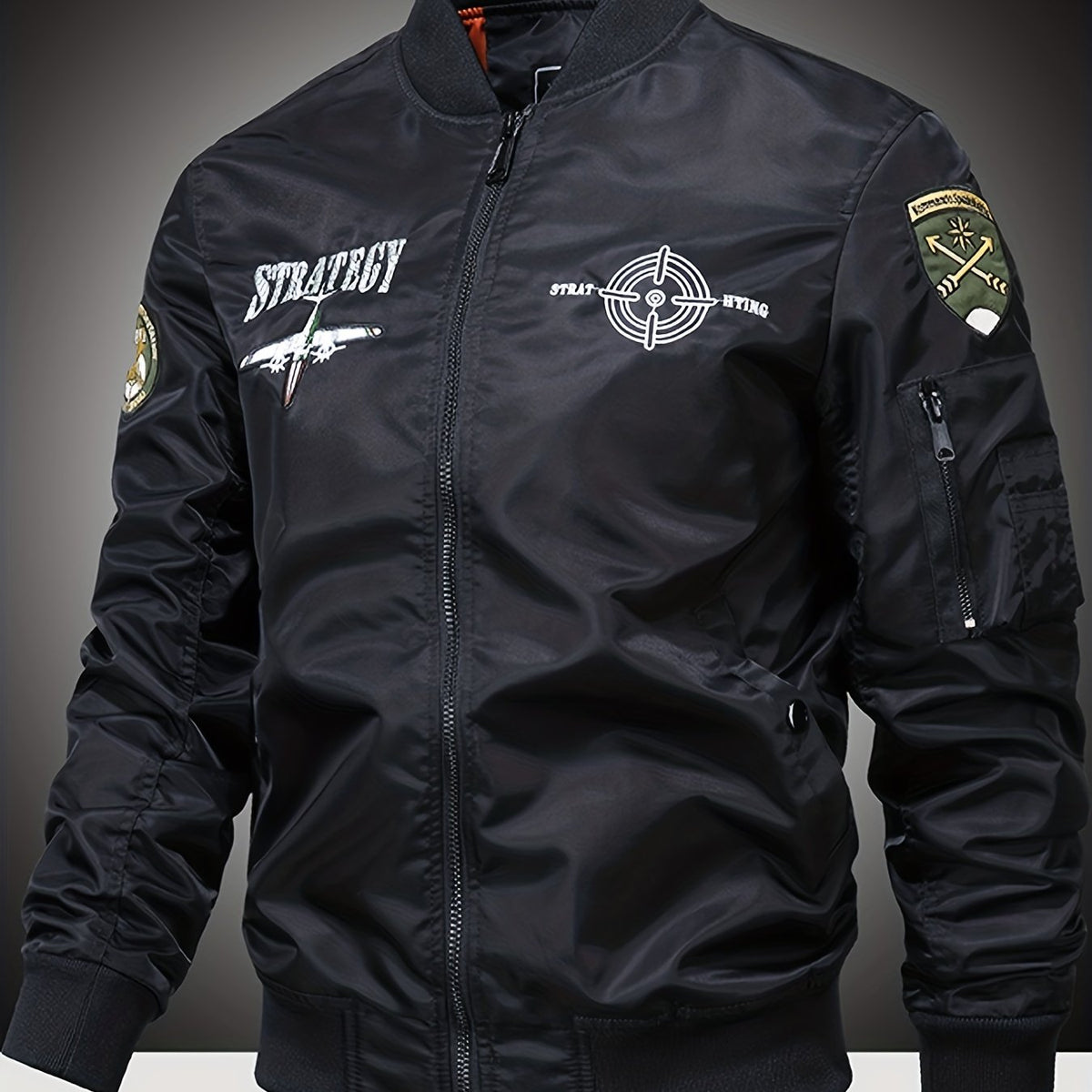 Embroidered Patch Men's Slim Fit Sports Jacket