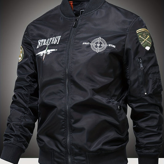 Embroidered Patch Men's Slim Fit Sports Jacket