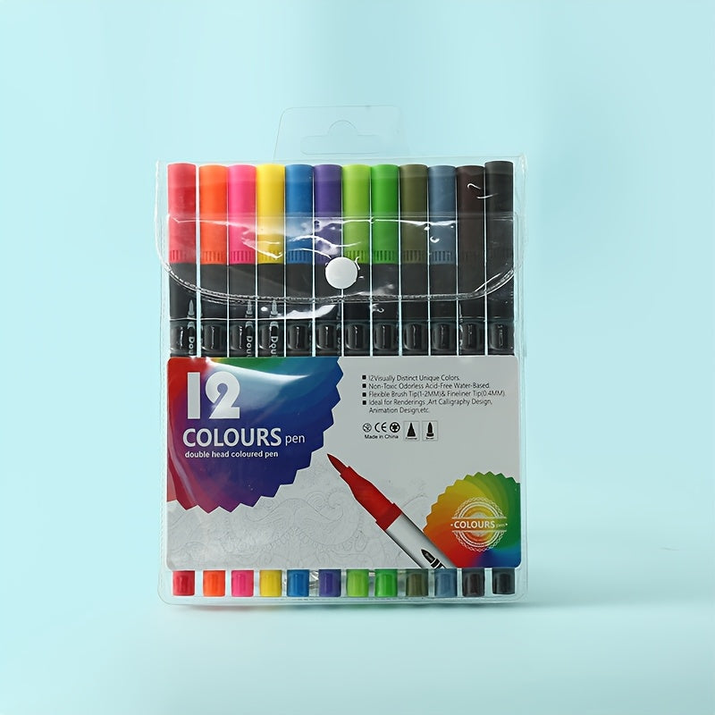 Dual Tip Quick Dry Water Based Ink Art Pens Vibrant Bright Colors Set
