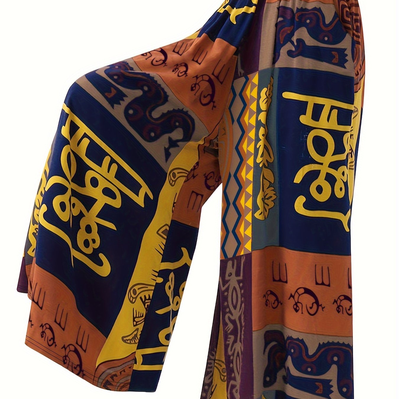 Boho Patchwork Print Wide Leg Trousers