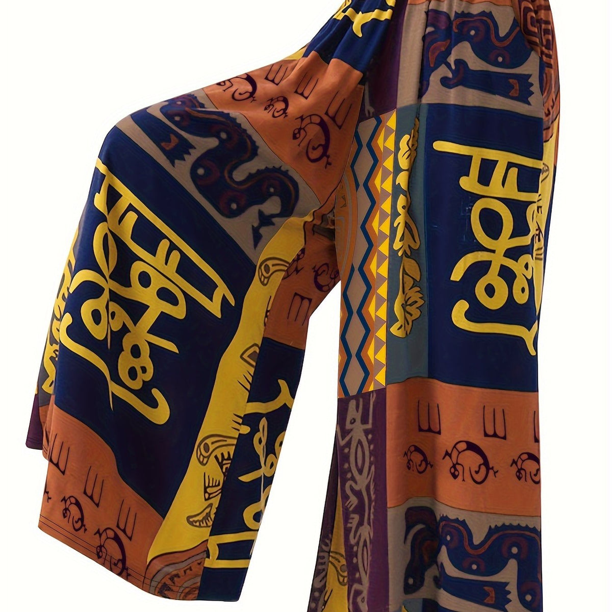 Boho Patchwork Print Wide Leg Trousers