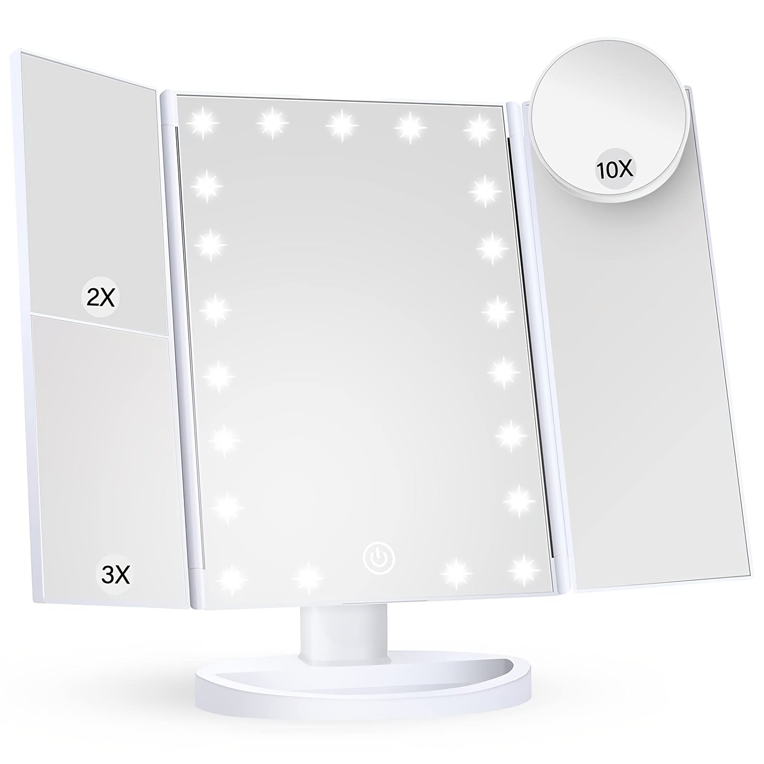 LED Makeup Mirror 1x2x3 Magnification Touch Control Dual Power Supply