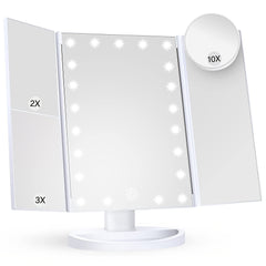 LED Makeup Mirror 1x2x3 Magnification Touch Control Dual Power Supply