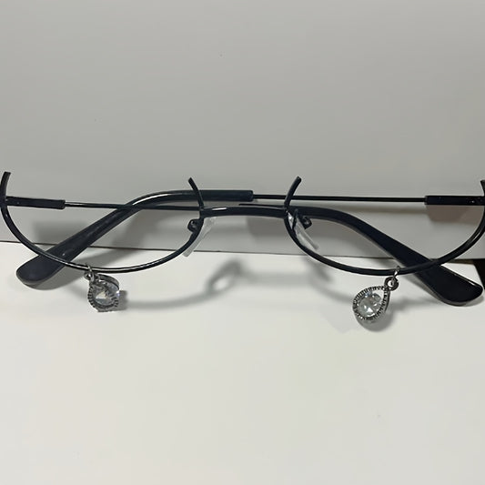 Rhinestone Decor Semi Rimless Lensless Glasses for Cosplay Party Club