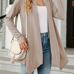  Solid Cable Long Sleeve Open Front Cardigan