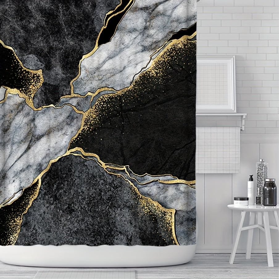 3pcs Marble Pattern Waterproof Shower Curtain & Rugs Set