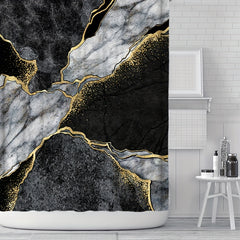 3pcs Marble Pattern Waterproof Shower Curtain & Rugs Set
