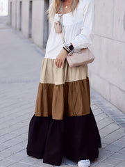  Colorblock Long Sleeve Maxi Smock Dress
