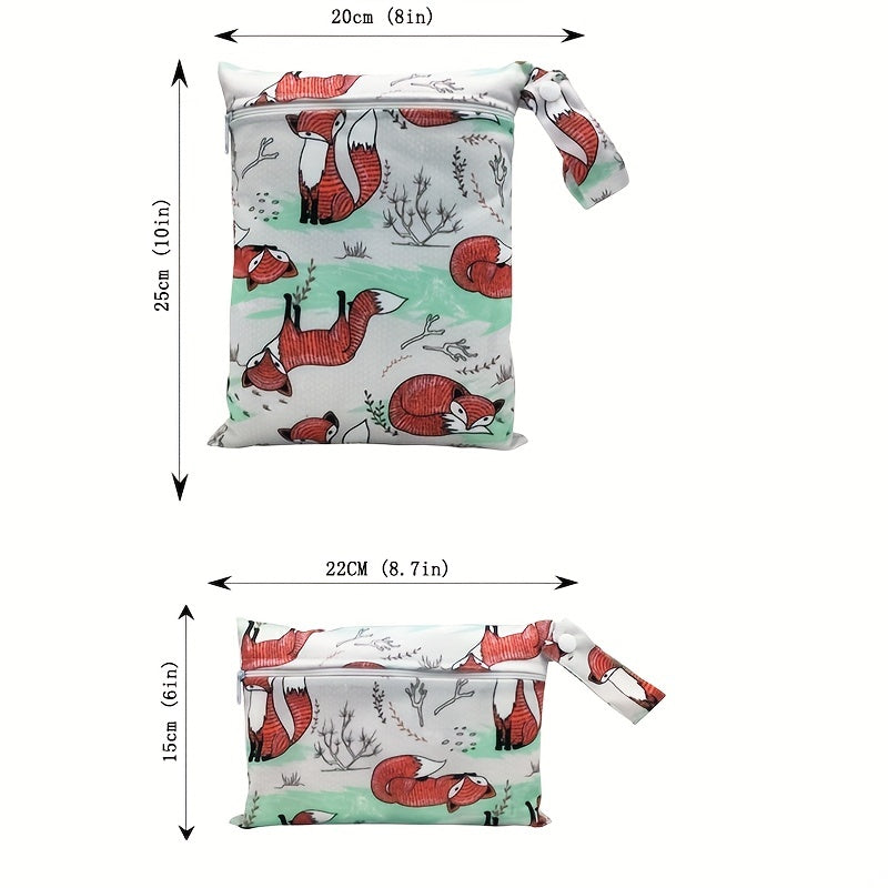 2pcs Fox Print Waterproof Diaper Bag Washable Travel Bag