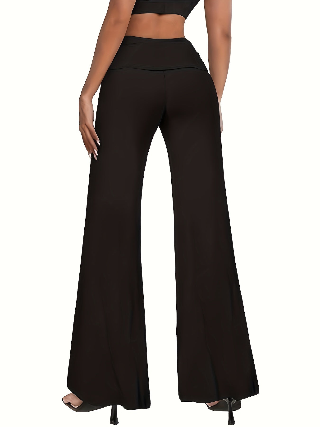 Women's Plus Solid Wide Waistband Flared Leg Trousers
