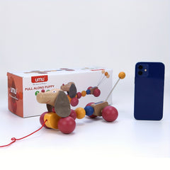 Wooden Puppy Pull Toy Bead Adorned Educational Toy for Preschoolers