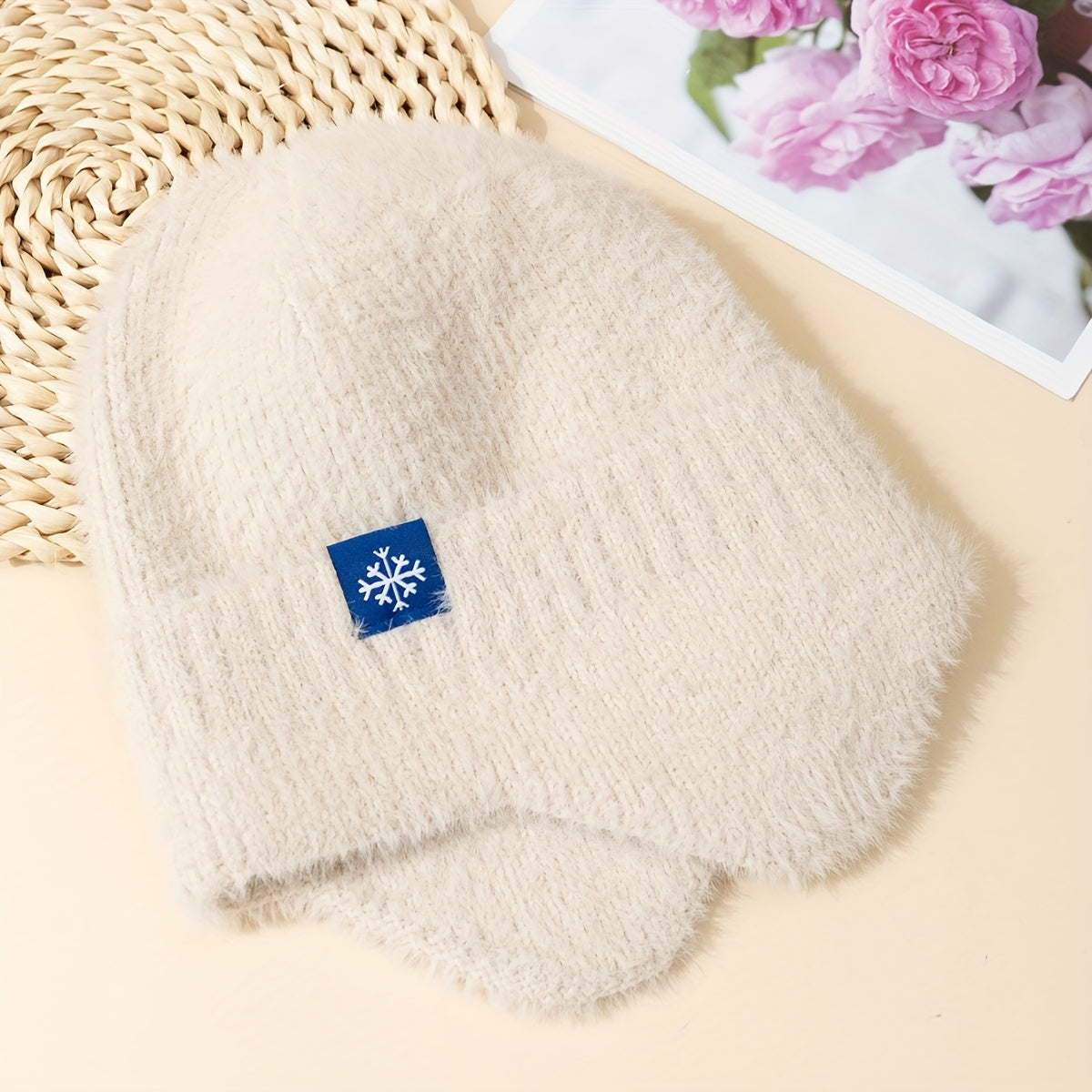 Snowflake Knit Hat Plush Windproof Beanie