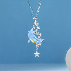 Moonstone Star Pendant Necklace Delicate Moon Splash Star River