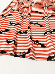  Stripe & Bat Print Pajama Set Long Sleeve Top & Pants