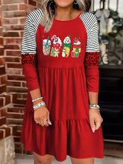  Christmas Coffee & Stripe Leopard Print Mini Dress