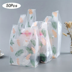 50pcs Leaf Feather Printed Shopping Bags for Take Out Grocery Shopping