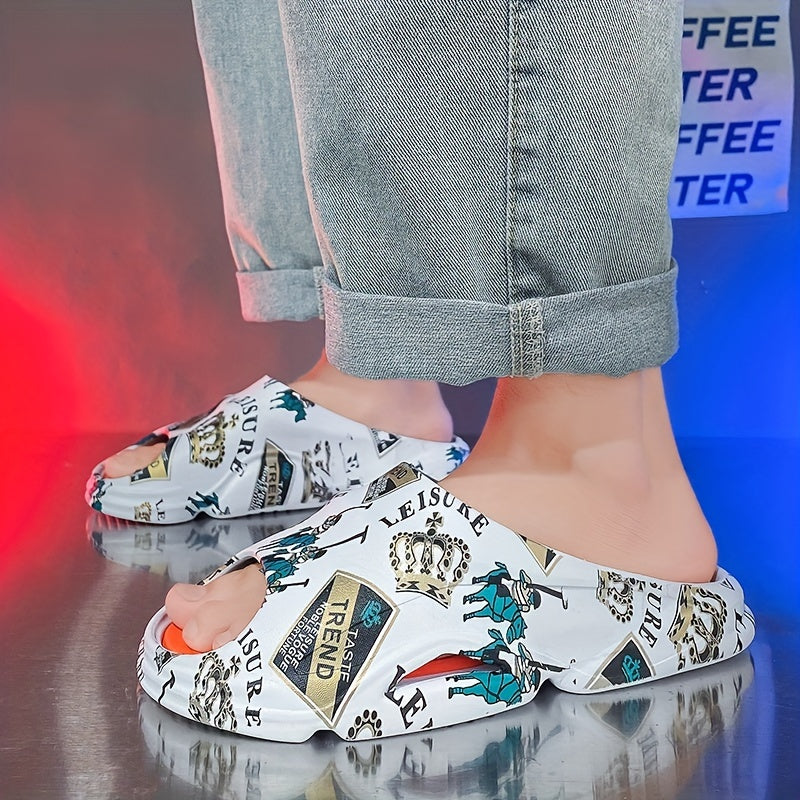 Men's Graphic Print Non Slip Platform Slides