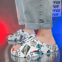 Men's Graphic Print Non Slip Platform Slides