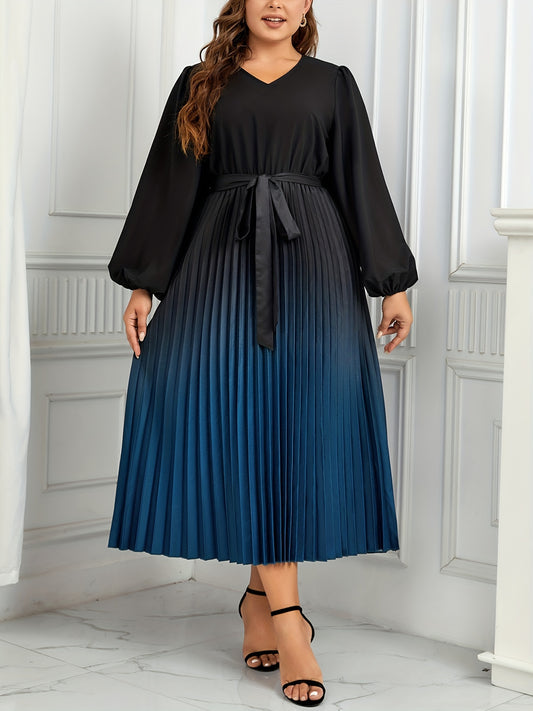  Women's Ombre Lantern Sleeve Maxi Dress