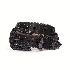 Glitter Buckle Rhinestone Belt Boho PU Leather Western Rivet Jeans Pants Women