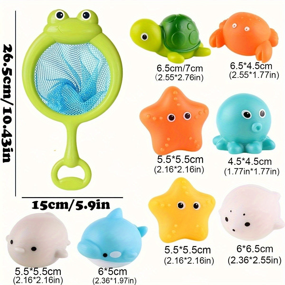 Light Up Sea Animals Set Glitter Colorful Bath Toys - 8pcs