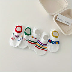 5 Pairs Girls Stripes Bear Boat Socks Spring Autumn