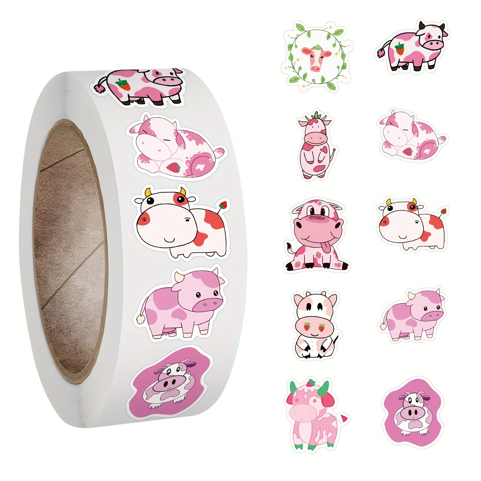500pcs Pink Cow Stickers Farm Animal Cows Sealing Label Stickers