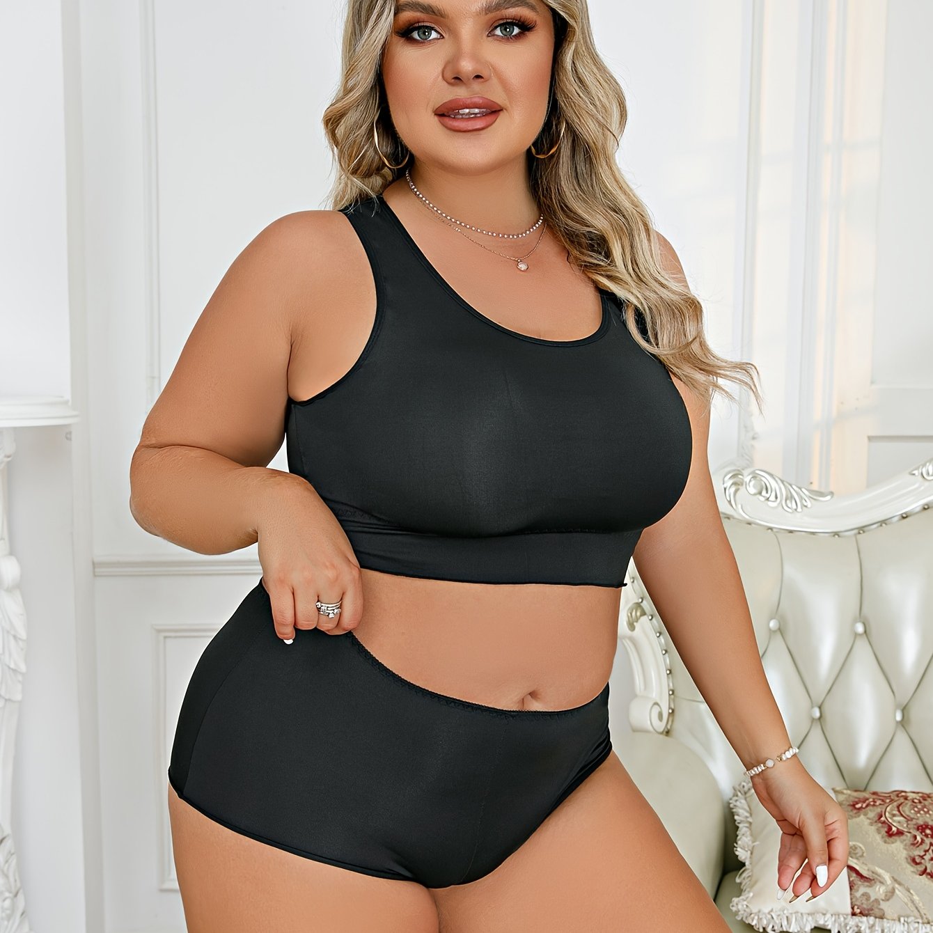  Seamless Scoop Neck Tank Bra & High Waisted Panty Set