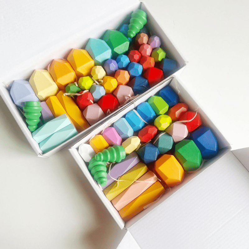 Colorful Wooden Stacking Rocks Balance Toy for Cognitive Development