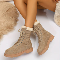 Women's Non slip Lace Up Boots Shoes Comfortable Medium Tube Shoes