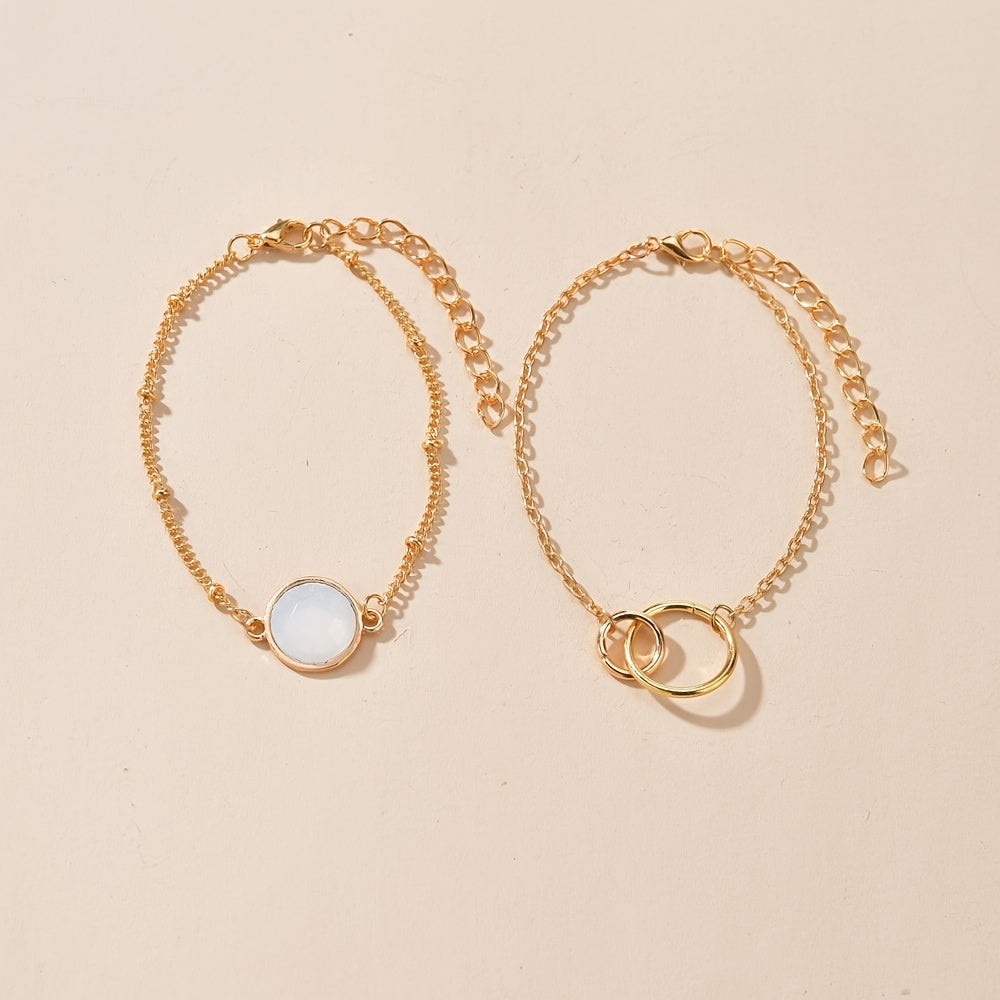 Dainty Chain Bracelet Geometric Double Circle Adjustable Hand Chain Set
